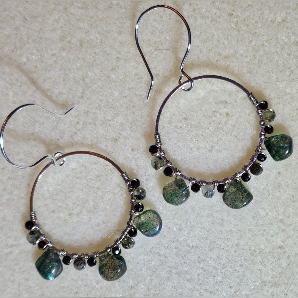 Elegant Green and Silver Hoop Earrings